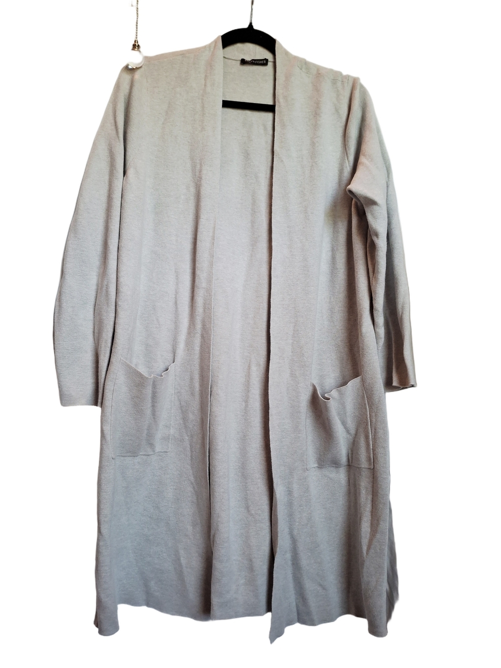 Eileen Fisher Light Gray Open-Front Long Cardigan